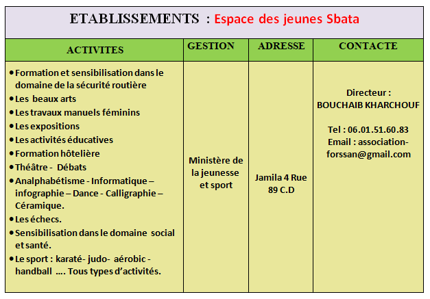 CasablancaCity.ma - ETABLISSEMENTS SOCIAUX-CULTURELS DÉPENDANTS DE L ...
